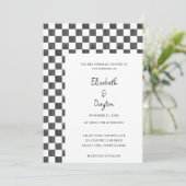 Painted Black and White Check Pattern Wedding Kaart (Staand voorkant)