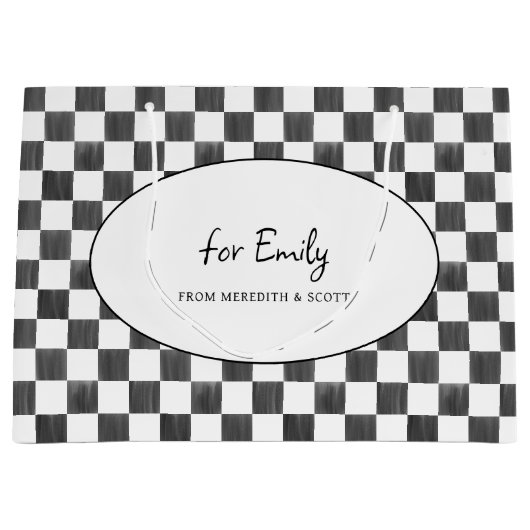Painted Black Checkerboard Pattern Personalized Groot Cadeauzakje (Voorkant)