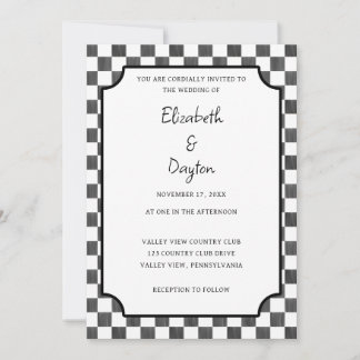 Painted Black Checkerboard Pattern Wedding Kaart