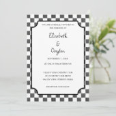 Painted Black Checkerboard Pattern Wedding Kaart (Staand voorkant)