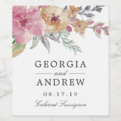 Painted Blooms Wedding Wijn Etiket (Enkel label)