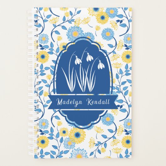 Painted Blue & Yellow Custom Monogram Name Planner (Voorkant)