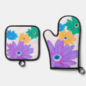 Painted Bold Blooming Flower Design Ovenwant & Pannenlap Set (Voorkant)
