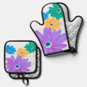 Painted Bold Blooming Flower Design Ovenwant & Pannenlap Set (Voorkant / Achterkant)