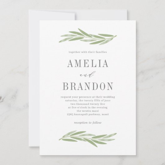 Painted Branche de verdure Faire-part de mariage P (Devant)