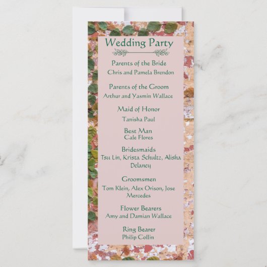 Painted Bricks Green Ivy Wedding Program (Achterkant)