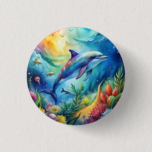 Painted Dolphin Ronde Button 3,2 Cm (Voorkant)