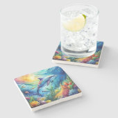 Painted Dolphin Stenen Onderzetter (Zijkant)