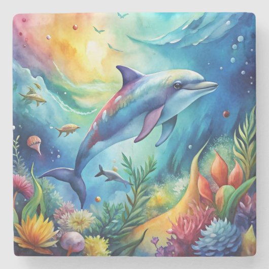 Painted Dolphin Stenen Onderzetter (Voorkant)