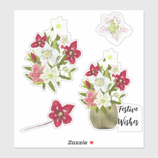 Painted Floral Anemone Festive Sticker Sheet (Feuille)