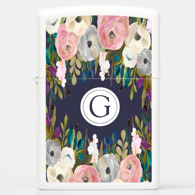 Painted Floral Navy Monogram (Voorkant)