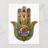 Painted Gold Hamsa Amethyst Ruby Third Eye Briefkaart (Voorkant)