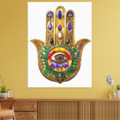 Painted Gold Hamsa Amethyst Ruby Third Eye Canvas Afdruk (Insitu (Woonkamer))