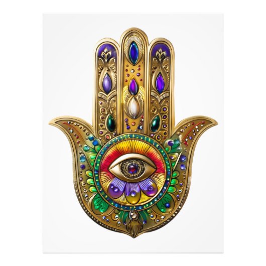 Painted Gold Hamsa Amethyst Ruby Third Eye Foto Afdruk (Voorkant)