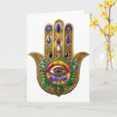 Painted Gold Hamsa Amethyst Ruby Third Eye Kaart (Gele Bloem)