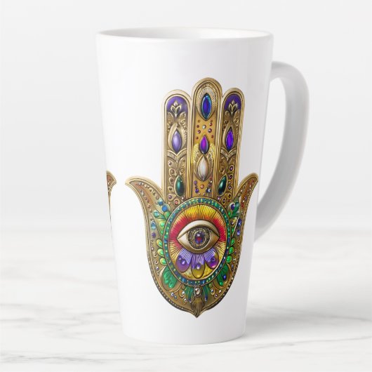 Painted Gold Hamsa Amethyst Ruby Third Eye Latte Mok (Rechterhoek)