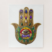 Painted Gold Hamsa Amethyst Ruby Third Eye Legpuzzel (Verticaal)