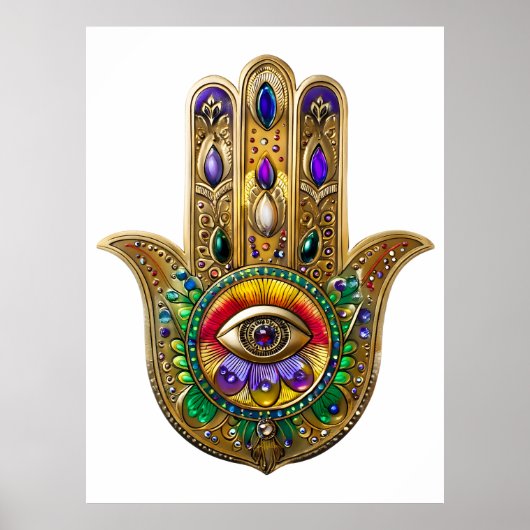 Painted Gold Hamsa Amethyst Ruby Third Eye Poster (Voorkant)
