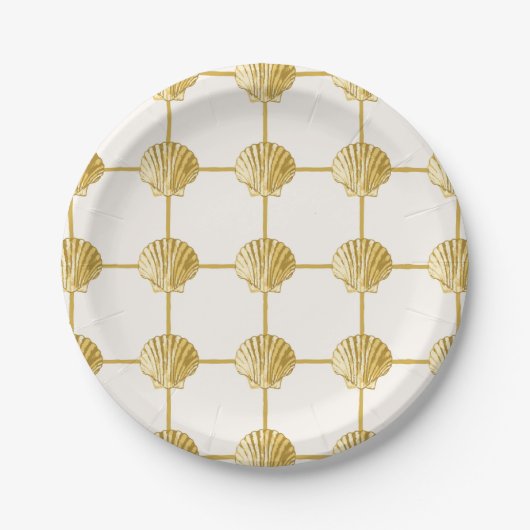 Painted Golden Yellow Coastal Seashell Checkers Papieren Bordje (Voorkant)
