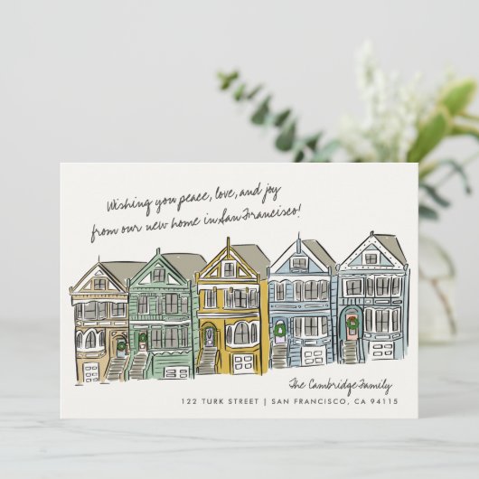 Painted Ladies San Francisco Bewegende Aankondigin Feestdagenkaart (Staand voorkant)