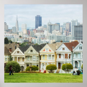 Painted Ladies, Victorian houses and skyline Poster
