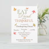 Painted Leaves Thanksgiving Dinner Invitation Kaart (Staand voorkant)