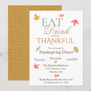 Painted Leaves Thanksgiving Dinner Invitation Kaart