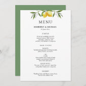 Painted lemons greenery foliage wedding menu (Voorkant / Achterkant)