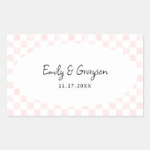 Painted Pink Checkerboard Pattern Wedding Rechthoekige Sticker (Voorkant)