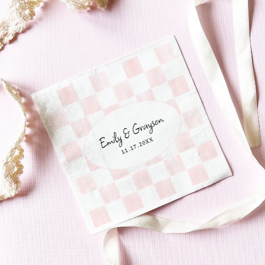 Painted Pink Checkerboard Pattern Wedding Servet