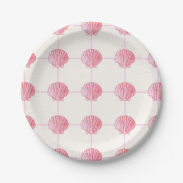 Painted Pink en Coral Clam Seashell Checkers Papieren Bordje