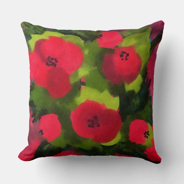 Painted Poppies | Mooie Floral Kunst Kussen (Voorkant)