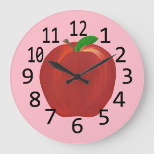 Painted Red Apple Green Leaves Custom Wall Clocks Grote Klok
