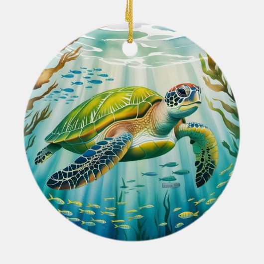Painted Turtle Keramisch Ornament (Achterkant)