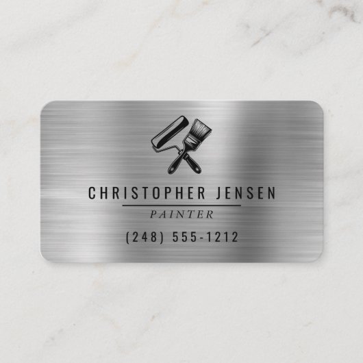 Painter QR Code Silver Black Metallic Rounded Visitekaartje (Voorkant)