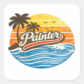 Painter Retro Sunset Design Vierkante Sticker