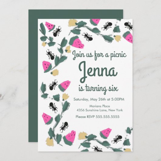 Painterly Ant Picnic Bug Birthday (Voorkant / Achterkant)