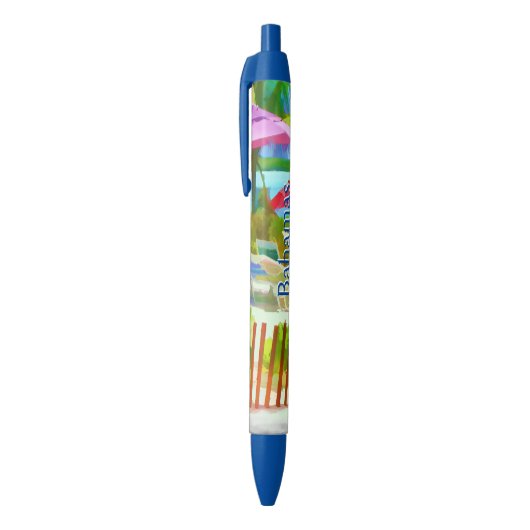 Painterly Bahamas Summer Vacation Beach Scene Zwarte Inkt Pen (Top (Verticaal))