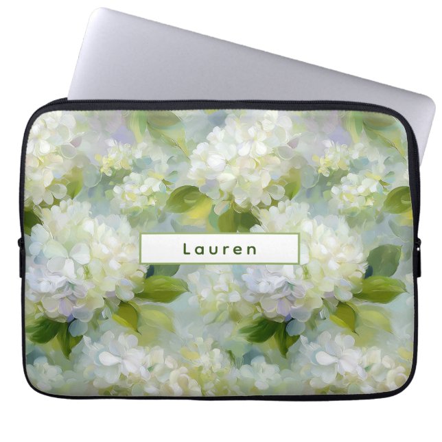 Painterly Hydrangea patroon Laptop Sleeve (Voorkant)