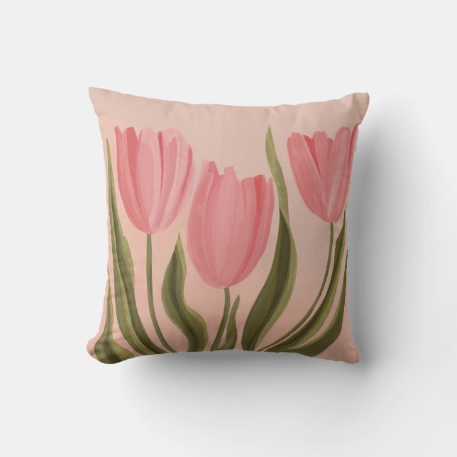 Painterly  roze tulpen kussen (Voorkant)