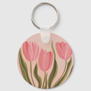 Painterly roze tulpen sleutelhanger
