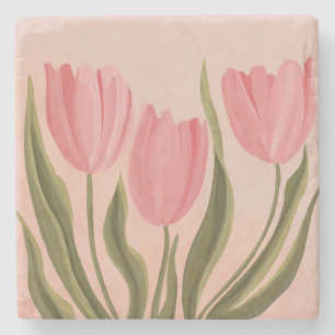 Painterly roze tulpen stenen onderzetter