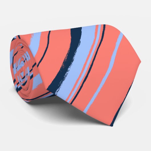 Painterly Striped Coral Two-Sided Wedding Stropdas (Opgerold)