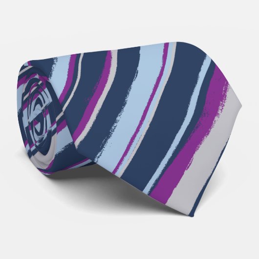 Painterly Striped Navy, Blue & Violet Two-Sided Stropdas (Opgerold)