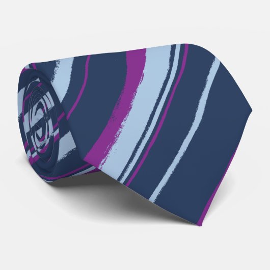 Painterly Striped Navy & Violet Two-Sided Stropdas (Opgerold)