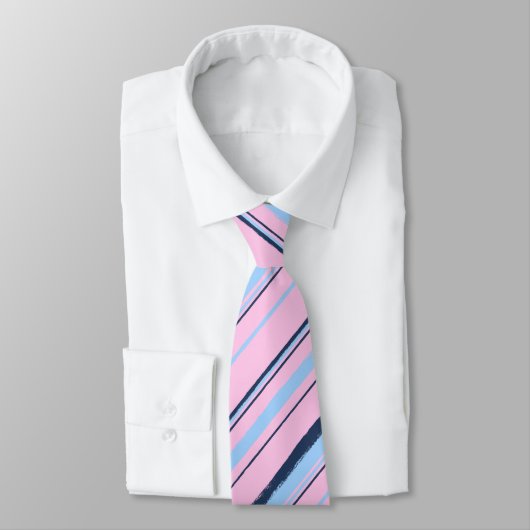 Painterly Striped Pink & Navy Two-Sided Wedding Stropdas (Gebonden)