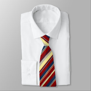 Painterly Striped Red, Navy & Yellow Two-Sided Stropdas