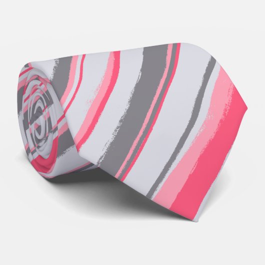 Painterly Striped Salmon Two-Sided Wedding Stropdas (Opgerold)