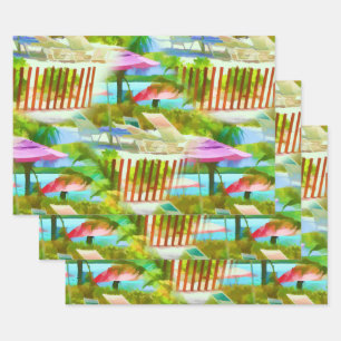 Painterly Tropical Bahama Islands Beach Patroon Inpakpapier Vel