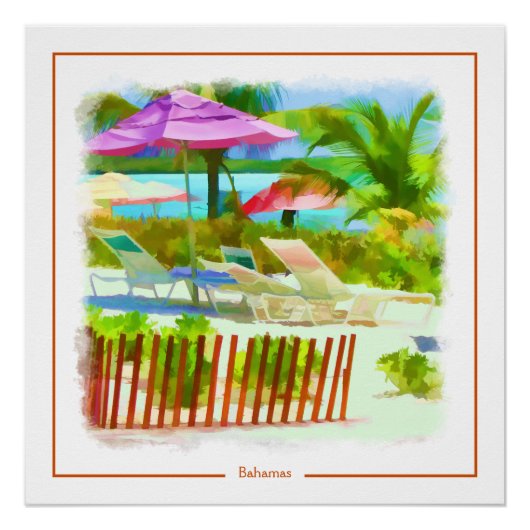 Painterly Tropical Bahama Islands Beach Scene Perfect Poster (Voorkant)
